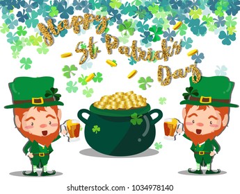Happy Saint Patrick's day Festival. Irish celebration .Green clover shamrock leaves on isolate background for poster, greeting card, party invitation, banner other users Vector illustration