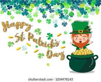 Happy Saint Patrick's day Festival. Irish celebration .Green clover shamrock leaves on isolate background for poster, greeting card, party invitation, banner other users Vector illustration