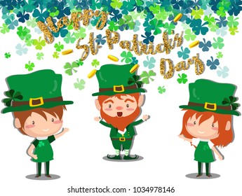 Happy Saint Patrick's day Festival. Irish celebration .Green clover shamrock leaves on isolate background for poster, greeting card, party invitation, banner other users Vector illustration