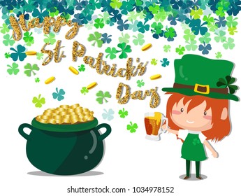 Happy Saint Patrick's day Festival. Irish celebration .Green clover shamrock leaves on isolate background for poster, greeting card, party invitation, banner other users Vector illustration