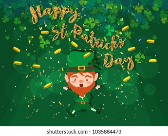 Happy Saint Patrick's day Festival. Irish celebration .Green clover shamrock leaves on Green background for poster, greeting card, party invitation, banner other users Vector illustration