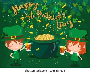 Happy Saint Patrick's day Festival. Irish celebration .Green clover shamrock leaves on Green background for poster, greeting card, party invitation, banner other users Vector illustration