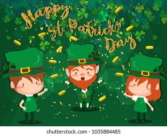Happy Saint Patrick's day Festival. Irish celebration .Green clover shamrock leaves on Green background for poster, greeting card, party invitation, banner other users Vector illustration