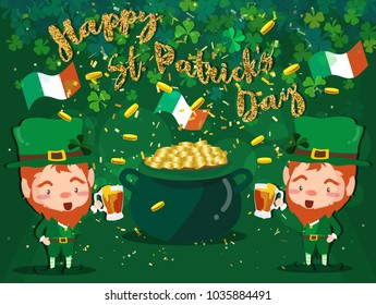Happy Saint Patrick's day Festival. Irish celebration .Green clover shamrock leaves on Green background for poster, greeting card, party invitation, banner other users Vector illustration