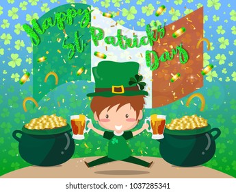 Happy Saint Patrick's day Festival. Irish celebration .Green clover shamrock leaves on green background for poster, greeting card, party invitation, banner other users Vector illustration