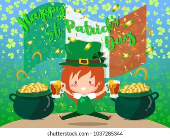 Happy Saint Patrick's day Festival. Irish celebration .Green clover shamrock leaves on green background for poster, greeting card, party invitation, banner other users Vector illustration