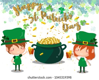 Happy Saint Patrick's day Festival. Irish celebration .Green clover shamrock leaves on isolate background for poster, greeting card, party invitation, banner other users Vector illustration