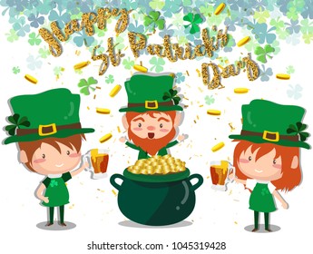 Happy Saint Patrick's day Festival. Irish celebration .Green clover shamrock leaves on isolate background for poster, greeting card, party invitation, banner other users Vector illustration