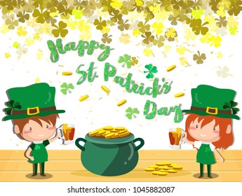 Happy Saint Patrick's day Festival. Irish celebration .Green clover shamrock leaves on isolate background for poster, greeting card, party invitation, banner other users Vector illustration