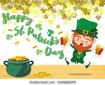 Happy Saint Patrick's day Festival. Irish celebration .Green clover shamrock leaves on isolate background for poster, greeting card, party invitation, banner other users Vector illustration