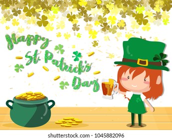 Happy Saint Patrick's day Festival. Irish celebration .Green clover shamrock leaves on isolate background for poster, greeting card, party invitation, banner other users Vector illustration