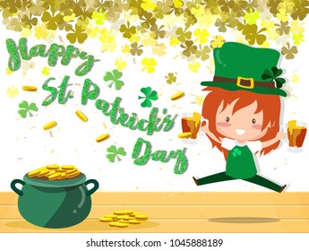 Happy Saint Patrick's day Festival. Irish celebration .Green clover shamrock leaves on isolate background for poster, greeting card, party invitation, banner other users Vector illustration