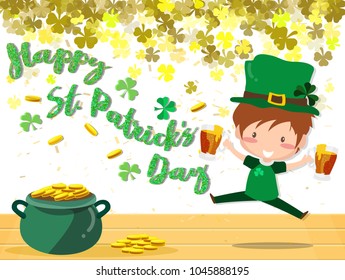 Happy Saint Patrick's day Festival. Irish celebration .Green clover shamrock leaves on isolate background for poster, greeting card, party invitation, banner other users Vector illustration