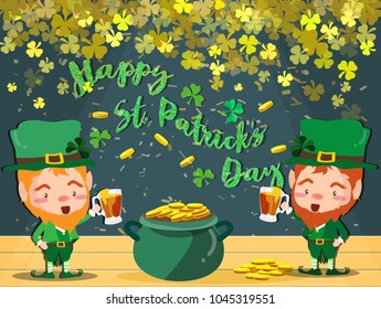 Happy Saint Patrick's day Festival.Irish celebration.Green clover shamrock leaves on pot of gold background for poster,greeting card,party invitation,banner other users Vector illustration