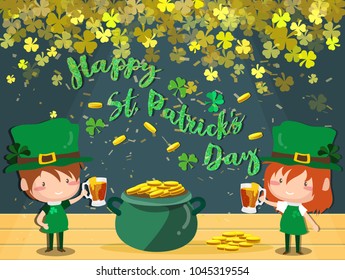 Happy Saint Patrick's day Festival.Irish celebration.Green clover shamrock leaves on pot of gold background for poster,greeting card,party invitation,banner other users Vector illustration