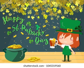 Happy Saint Patrick's day Festival.Irish celebration.Green clover shamrock leaves on pot of gold background for poster,greeting card,party invitation,banner other users Vector illustration