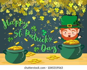 Happy Saint Patrick's day Festival.Irish celebration.Green clover shamrock leaves on pot of gold background for poster,greeting card,party invitation,banner other users Vector illustration