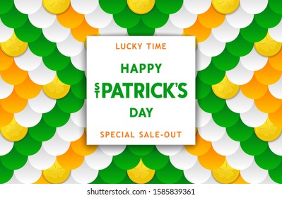 Happy Saint Patrick's Day. Festive vivid background with semiflat pattern from colorful gradient circles. Trendy vector design. 