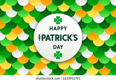 Happy Saint Patrick's Day. Festive vivid background with semiflat pattern from colorful gradient circles. Trendy vector design. 