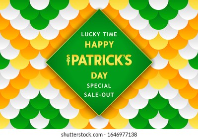 Happy Saint Patrick's Day. Festive vivid background with semiflat pattern from colorful gradient circles. Trendy vector design.