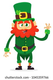Happy Saint Patrick's Day! Funny St. Patrick smiling in cartoon style. National Irish holiday.