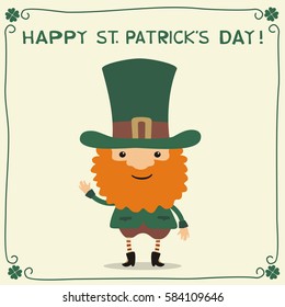 Happy Saint Patrick's Day! Funny leprechaun in cartoon style. National Irish holiday.