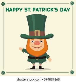 Happy Saint Patrick's Day! Funny leprechaun in cartoon style. National Irish holiday.