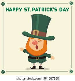 Happy Saint Patrick's Day! Funny leprechaun sings. National Irish holiday.