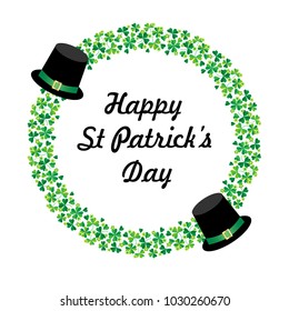 Happy Saint Patricks day graphic with hats and circle shamrock frame