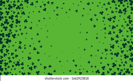 Happy Saint Patrick's day green background. Green clover leaves pattern. Vector illustration.