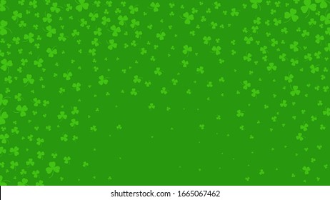 Happy Saint Patrick's day green background. Green clover leaves pattern. Vector illustration.