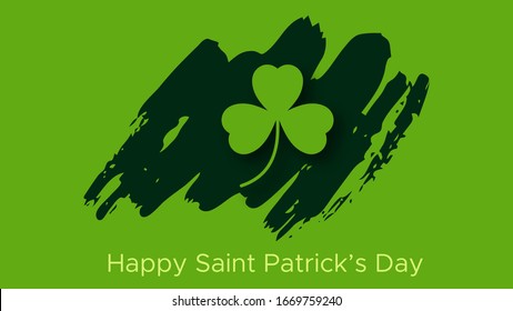 Happy Saint Patrick's day green background. Green cloverleaf design over brushstroke. Vector illustration.