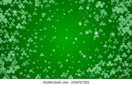 Happy Saint Patrick's day green background. Green clover leaves pattern. Vector illustration