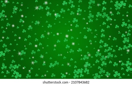 Happy Saint Patrick's day green background. Green clover leaves pattern. Vector illustration