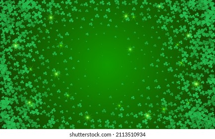 Happy Saint Patrick's day green background. Green clover leaves pattern. Vector illustration