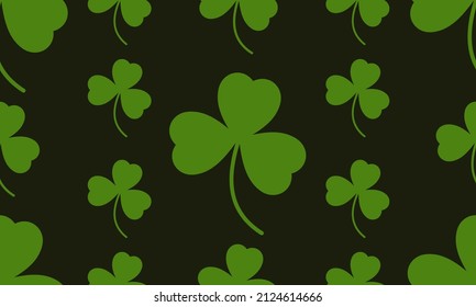 Happy Saint Patrick's day green seamless background. Green clover leaves pattern. Vector illustration