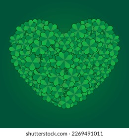 Happy Saint Patrick's Day. Green Heart from Four and Three Leaf Clover vector illustration