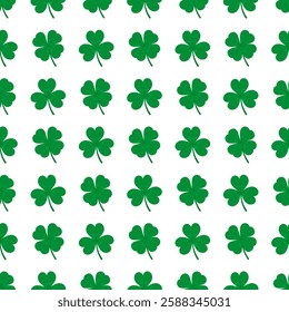 Happy Saint Patrick's Day. Green Shamrock, 3 and 4 Leaf Clover Seamless Pattern vector illustration