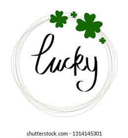 Happy saint Patricks day greeting poster with lettering text and clover leaves.Poster in the pud on St Patricks day. The poser can be used for a party or a concert.Patricks background