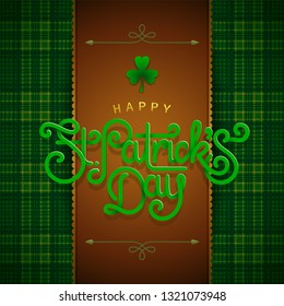 Happy saint Patricks day greeting poster with 3d paper lettering text. Vector illustration