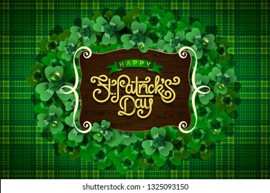 Happy saint Patricks day greeting poster with 3d paper lettering text. Vector illustration