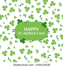 Happy Saint Patricks day greeting card. Vector template for banner, poster, flyer, postcard.