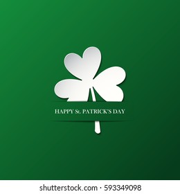 Happy Saint Patrick's Day greeting card with paper shamrock. Vector illustration.