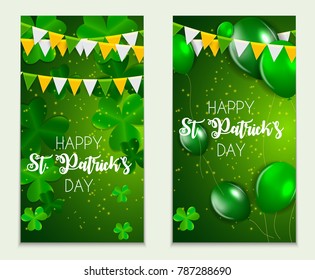 Happy Saint Patricks Day Greeting Card Background with Clover Leaves. Vector Illustration EPS10