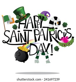 Happy Saint Patricks Day hand drawn lettering EPS 10 vector stock illustration