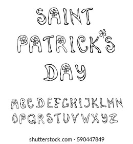 'Happy Saint Patrick's Day'. Hand drawn St. Patrick's Day lettering outline typography for postcard, card, flyer, banner template. Typographic design for St. Patrick Day. 