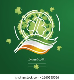 Happy Saint Patrick's day handwritten typography lettering text lucky green coin Irish flag line design green background
