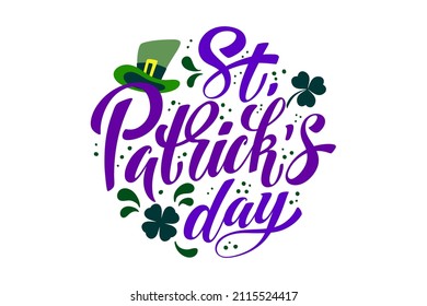 Happy Saint Patricks day handwritten lettering typography. Hand drawn design elements. Logos and emblems for invitation, card.