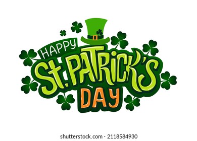 Happy Saint Patricks day handwritten lettering typography. Hand drawn design elements. Logos and emblems for invitation, card.