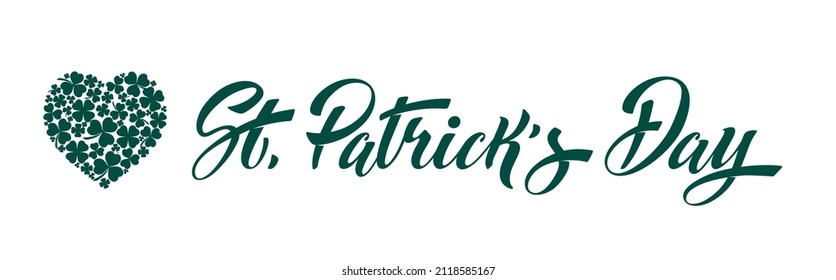 Happy Saint Patricks day handwritten lettering typography. Hand drawn design elements. Logos and emblems for invitation, card.